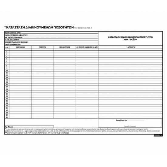 Κατάσταση Διακινούμενων Ποσοτήτων, του αρθρ.3, παρ. 3, 25Χ35 50 Φύλλα 0-3823 Κατάσταση Διακινούμενων Ποσοτήτων, του αρθρ.3, παρ. 3, 25Χ35 50 Φύλλα 0-3823