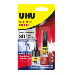UHU ΚΟΛΛΑ BLISTER SUPER GLUE 3D ΓΕΜΙΣΤΙΚΟ FILLER 3g+9g